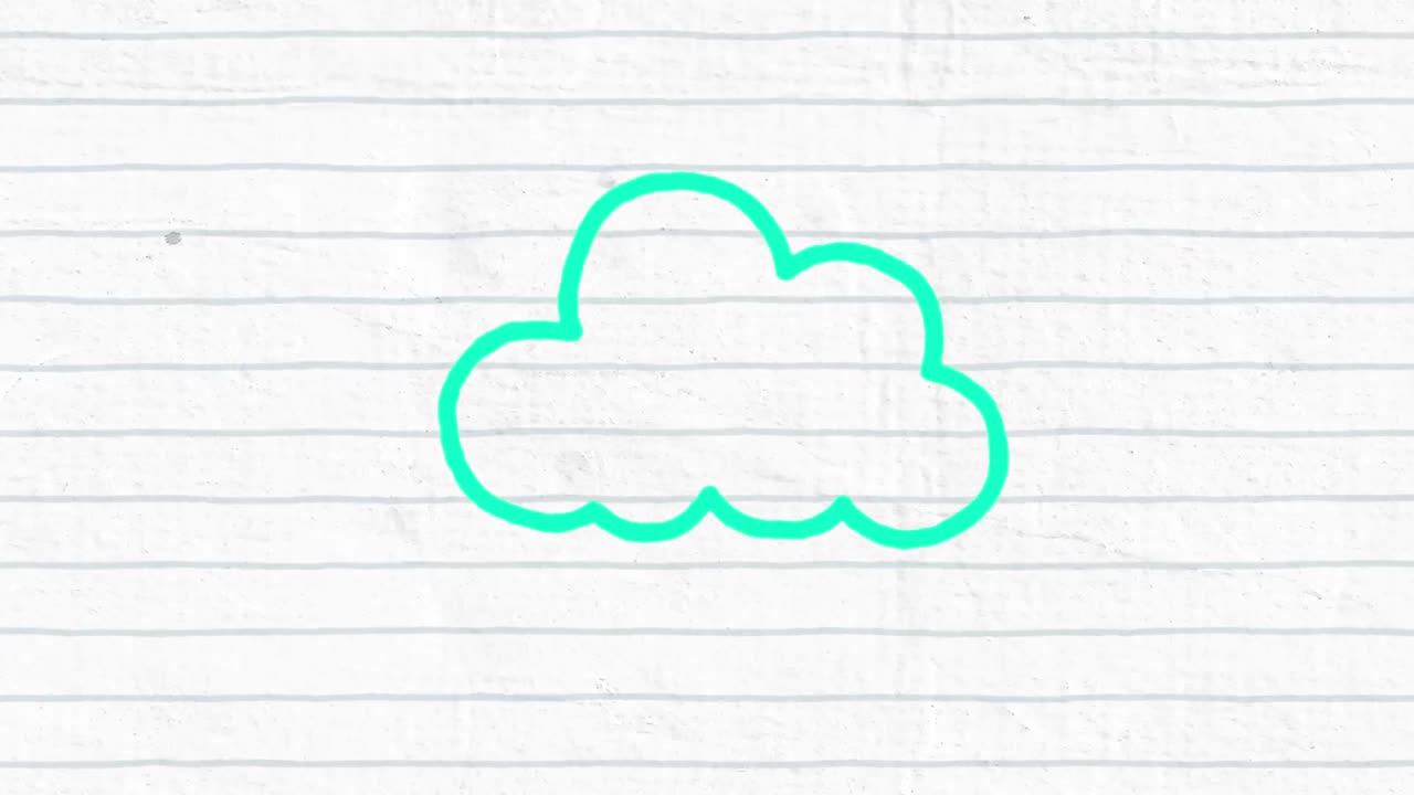 animación del icono de nube contorno verde personas dibujadas a mano con un marcador en papel de línea blanca