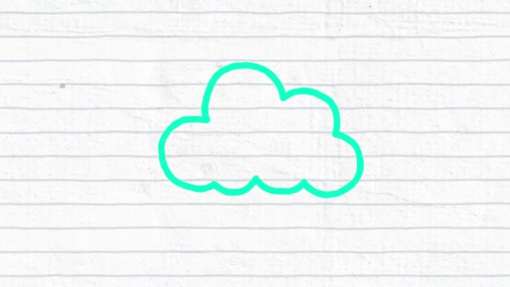 Animation of green outlined cloud icon people hand drawn with a marker on white lined paper