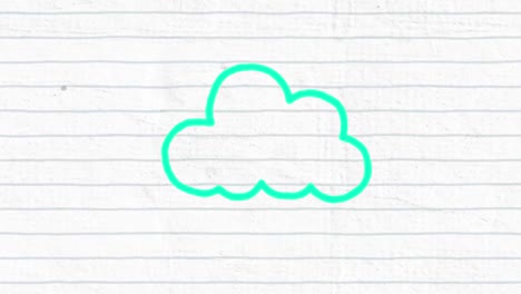 Animation-of-green-outlined-cloud-icon-people-hand-drawn-with-a-marker-on-white-lined-paper