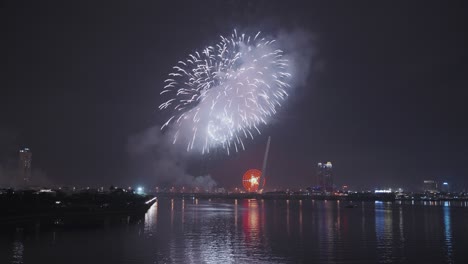 fireworks for lunar new year and tet holiday over han river in danang, vietnam