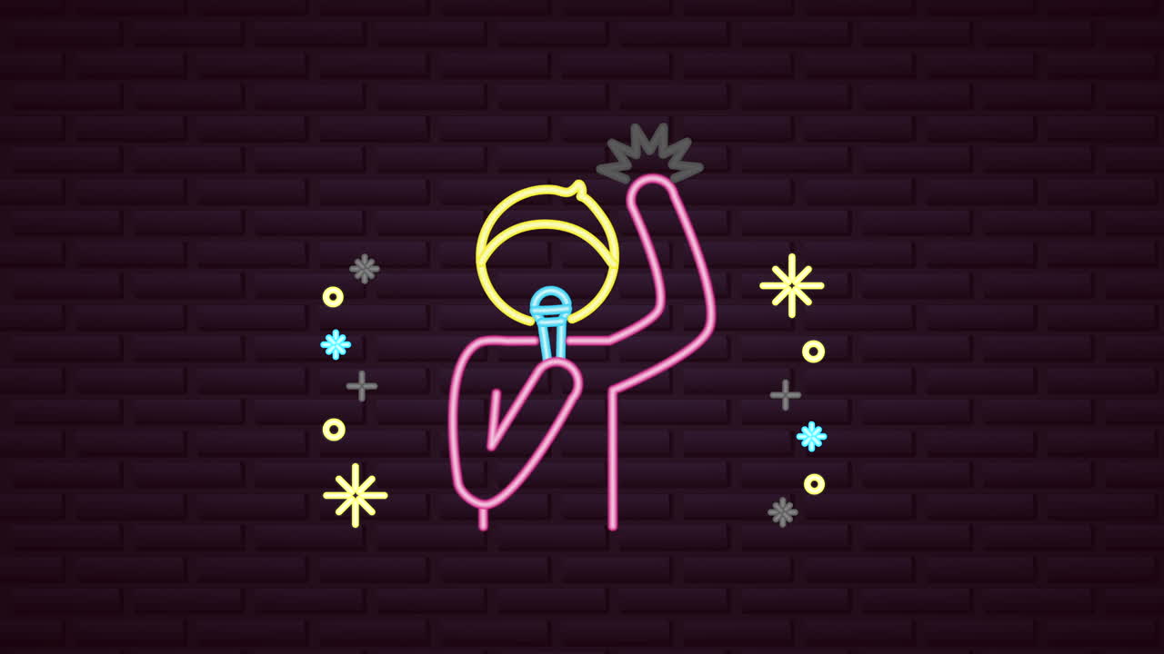 pared con etiqueta de karaoke de luz de neón