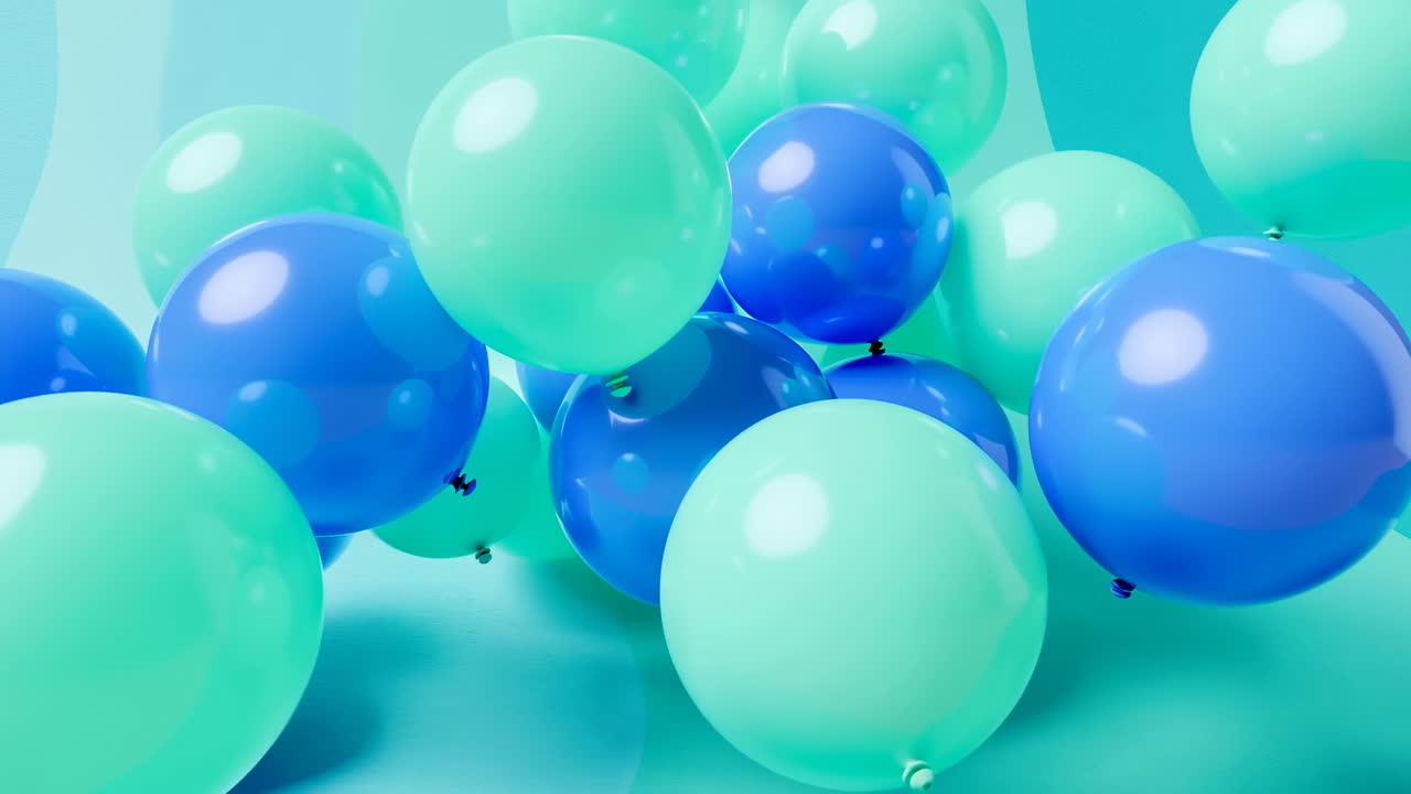 Fondo de globos de fiesta azules y verdes flotantes
