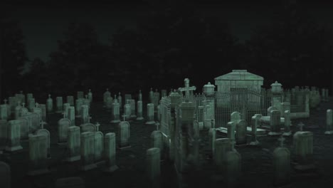 animation of graves on cemetery at night