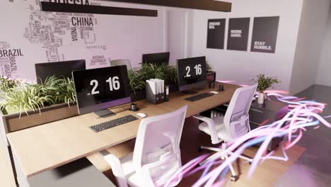 modern office co-working space with laptop and desktop energy loving flow inside sharing community digital nomad expat