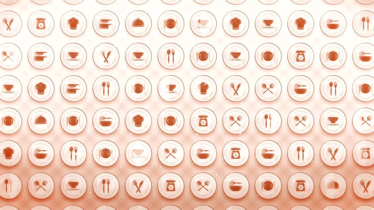 Set of Restaurant Icons, Restaurant Cookware Background, CG Loop Animation,