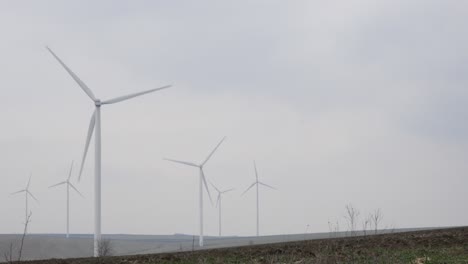 wind turbines on a cloudy and windy day - wide shot