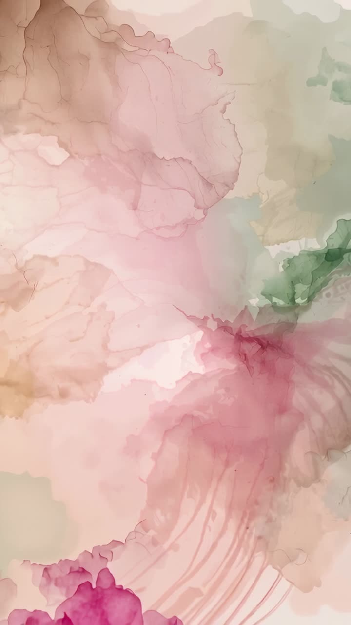 Video verticale: Inquadrature di velature su carta ruvida che si diffondono dalla pittura espansa con una chiazza bordeaux.