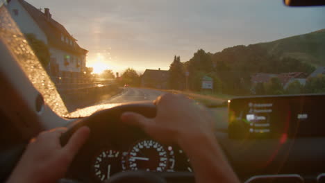 driving through baden-baden at sunset