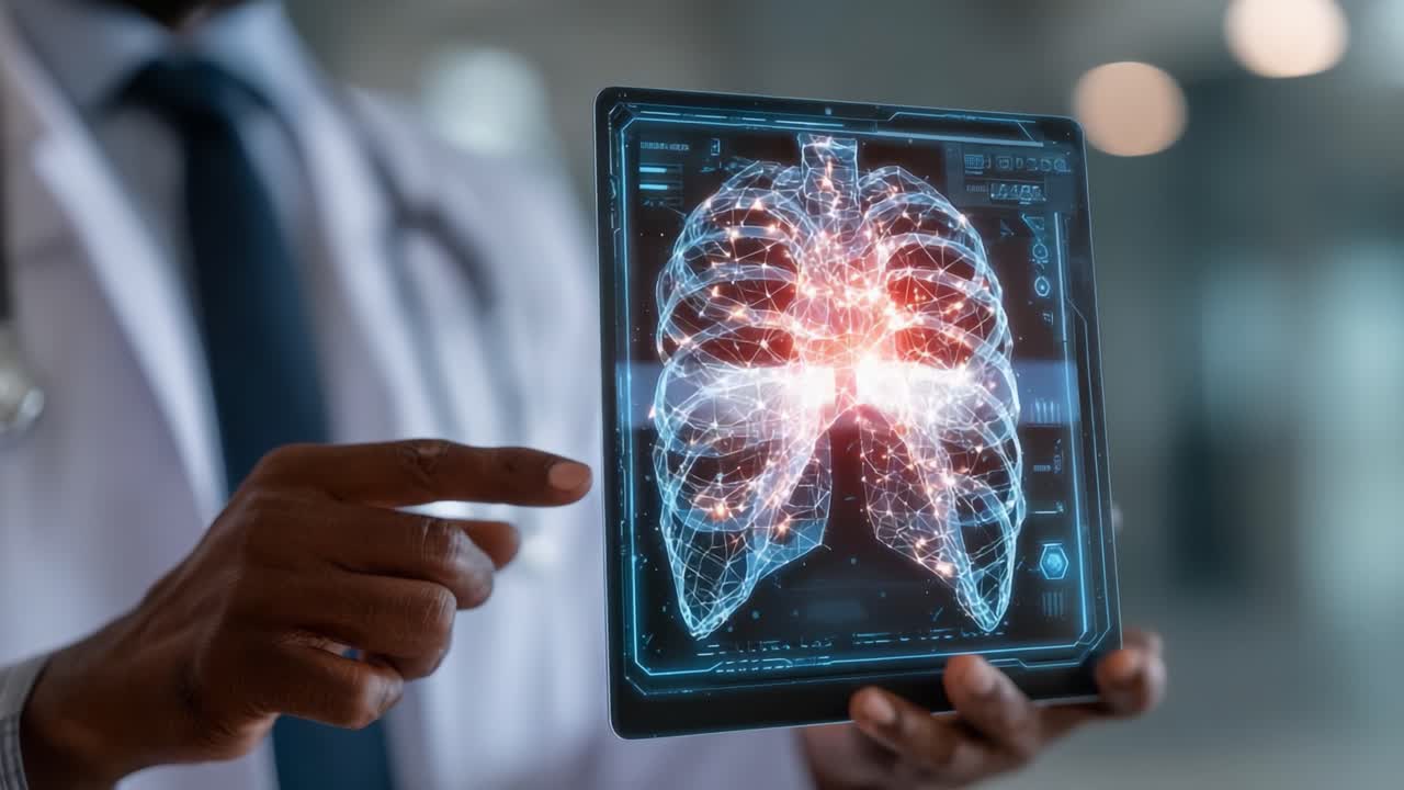 Doctor Interpreting Advanced Lungs Visualization on a Digital Screen with Emphasis on Medical Technology and Patient Health Diagnostics