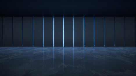 habitación oscura con el suelo vacío brillante, renderización en 3d.
