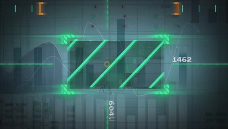 animación del escáner sobre el procesamiento de datos estadísticos y bursátiles contra un fondo gris.