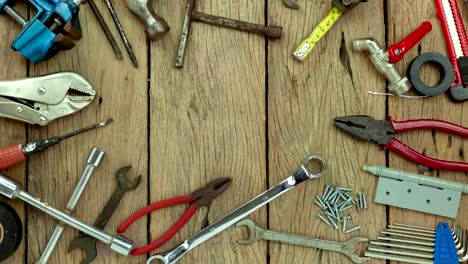 stop motion animation set of tools on wooden background