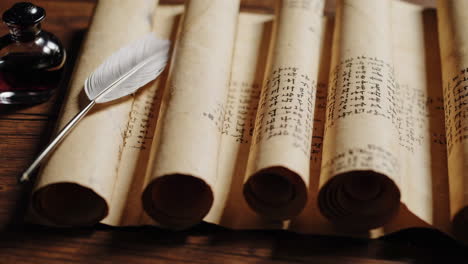 ancient scrolls and writing utensils