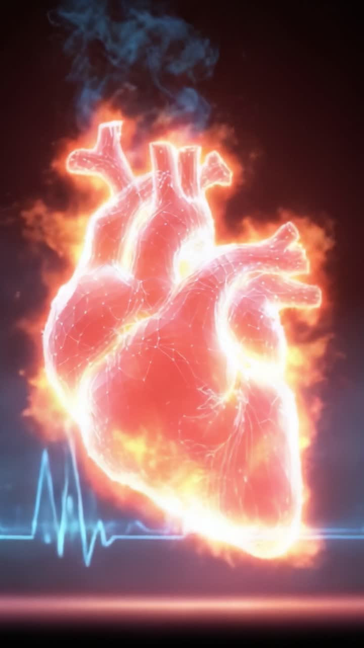 A Stunning Visualization of a Heart Ignited by Flames and Energy, Pulsating with Life and Vitality, Representing the Essence of Emotion and Passion