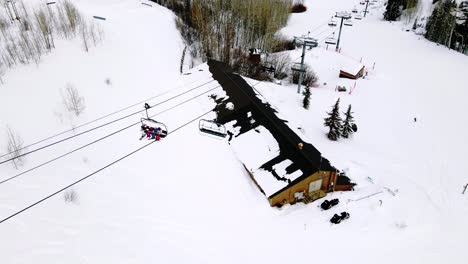 aerial drone shot of chairlift in aspen, colorado