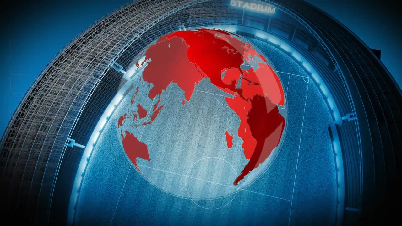 un globo giratorio que entra en un estadio