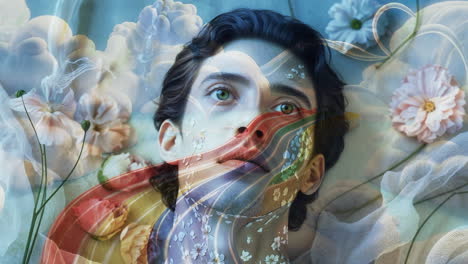 ethereal portrait with floral overlays