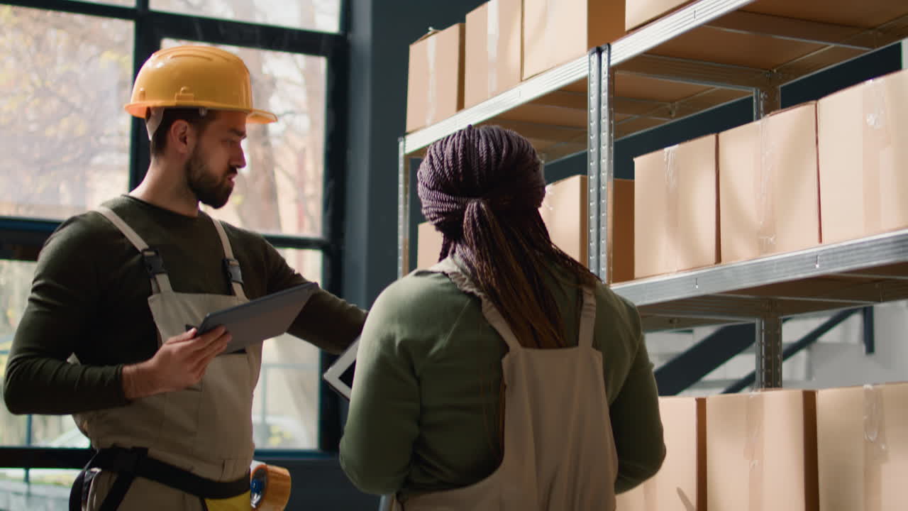trabajadores del almacén comprobando el inventario