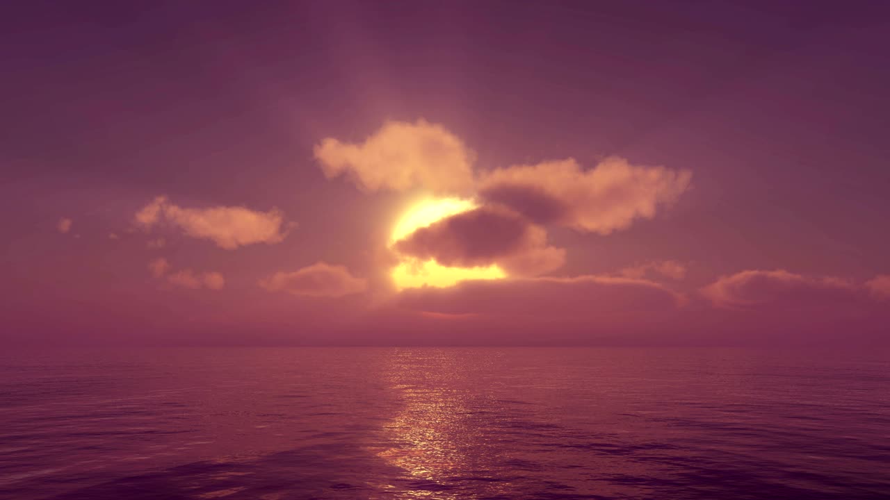 바다 위의 해가 지는 4k