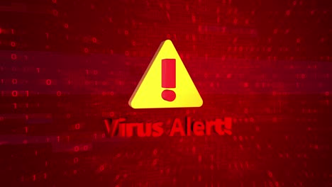 alert system security warning malware found text on screen loop animation.