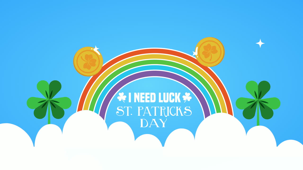 레인보우와 클로버를 가진 세인트 패트릭스 데이 애니메이션 카드