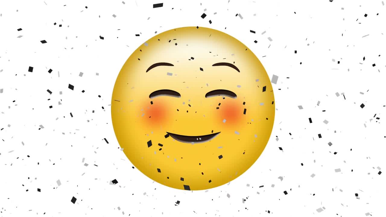 animación del icono de emoji feliz sobre el confeti que cae