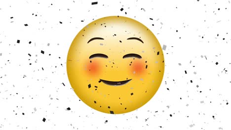animación del icono de emoji feliz sobre el confeti que cae