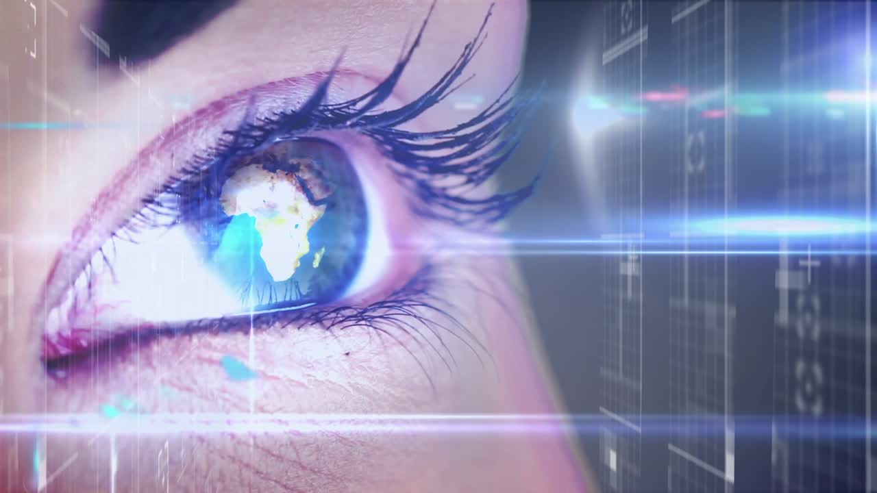 Animation of data processing over female eye
