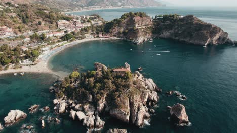 aerial view of isola bella in taormina, sicily, italy