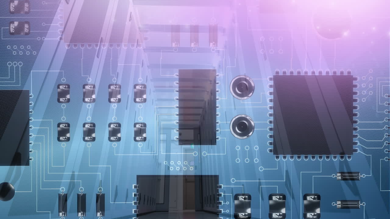 Computer circuit board on pink to blue background