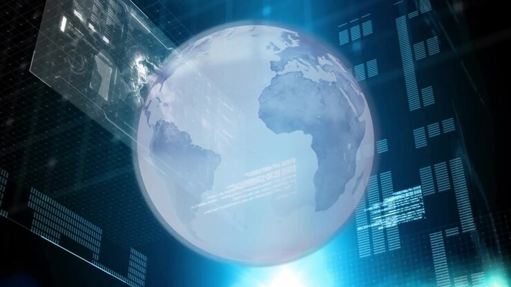 Animation of globe over data processing on black background