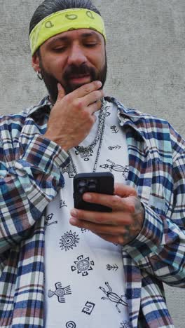 stylish man with bandana and plaid shirt