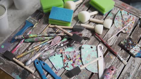 painting tools on a wooden table