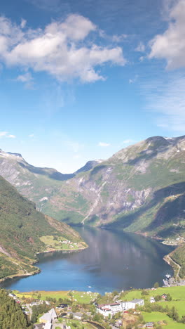 geiranger fjord in norway in vertical