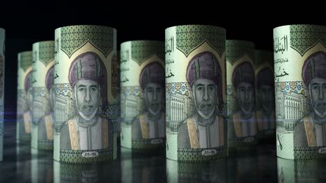 billetes de dinero de rial de omán enrollados en un bucle sin costuras