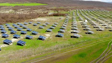 aerial view industrial photovoltaic solar units panels environment producing renewable green energy