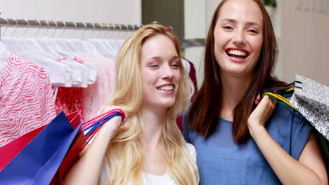 happy friends shopping together