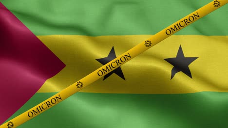 omicron variant and ban strip on sao tome and principe flag - flag of sao tome and principe