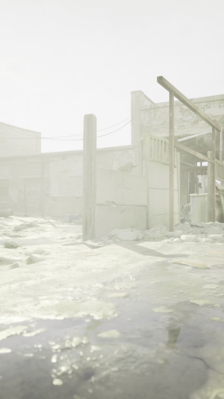 Urban wasteland with abandoned buildings and debris during daytime