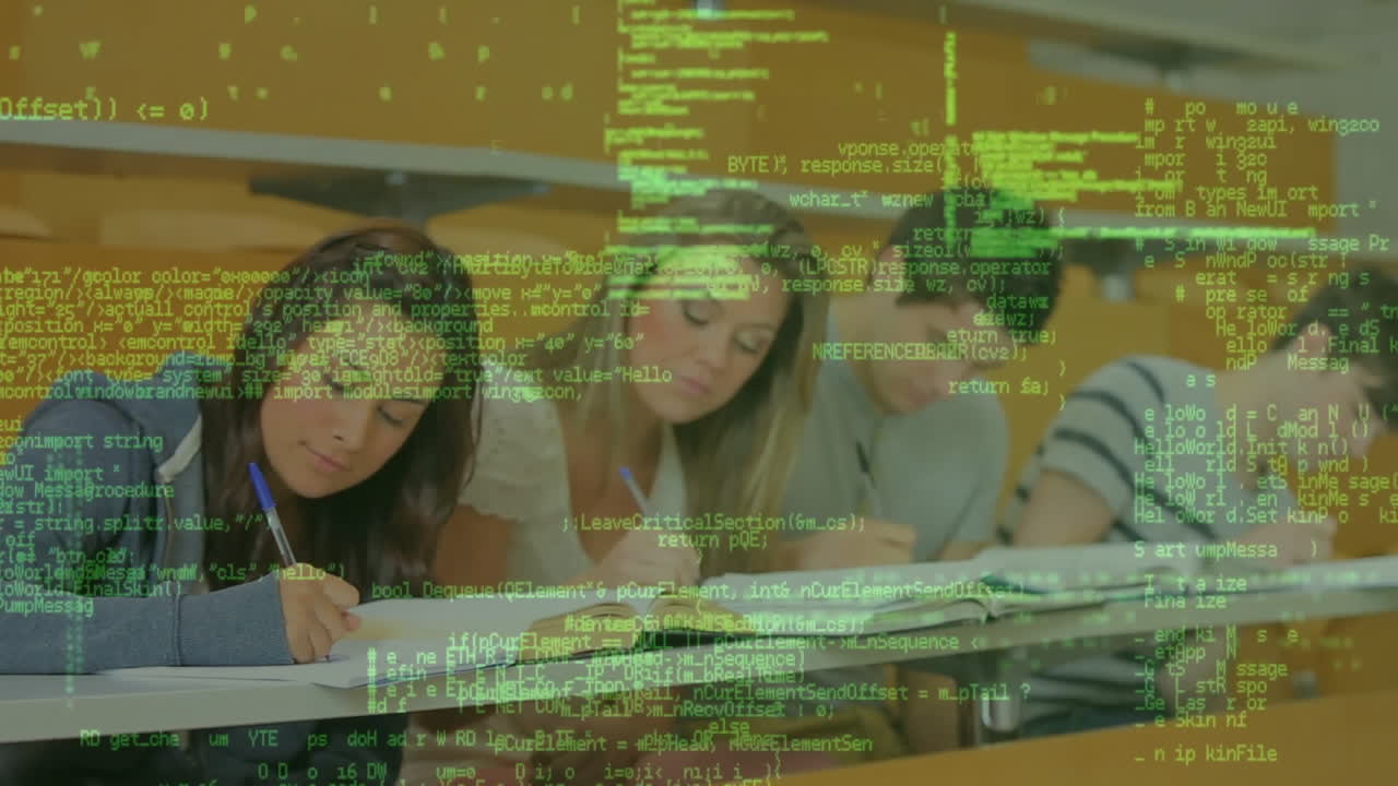 animación del procesamiento de datos en diversos estudiantes masculinos y femeninos