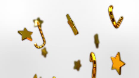 animation of gold stars and candy canes falling over white background