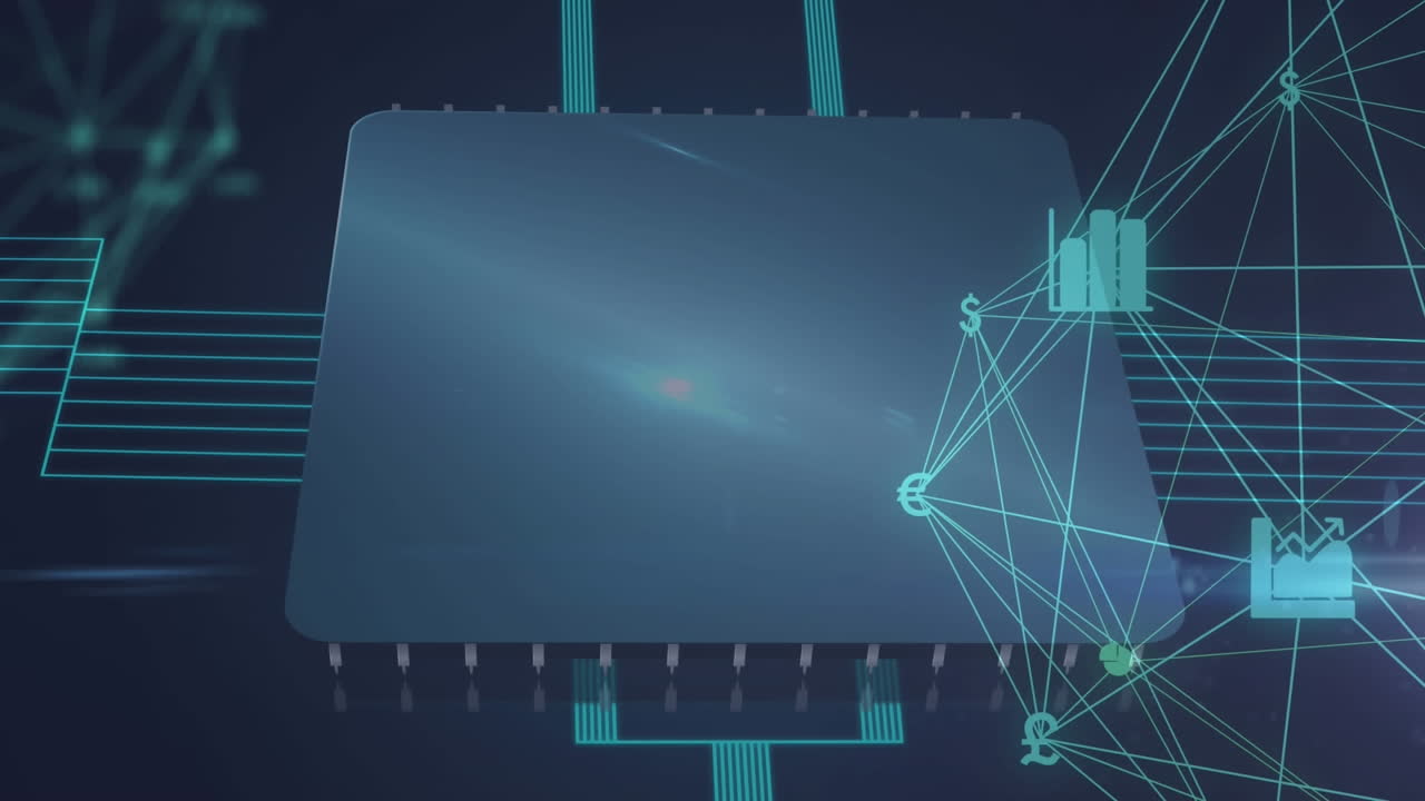 어두운 배경에 아이콘으로 연결 네트워크의 애니메이션