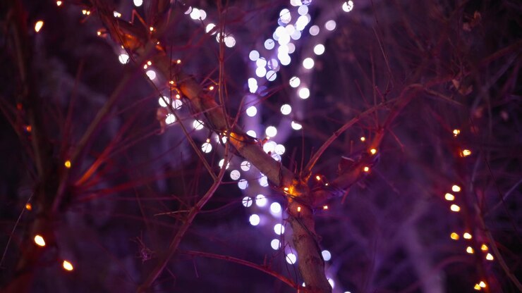 Orange and purple holiday bokeh lights