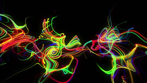 el flujo de fondo abstracto de las líneas de brillo. las partículas de luces en funcionamiento se forman en el espacio 3d brillando hermosas líneas curvas como una bola de cables quemándose con luz de neón. hermoso fondo creativo en bucle en 4k.