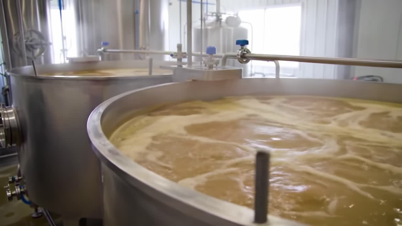A Close-Up Look into the Brewing Process: Boiling Wort in Large Containers for Beer Production in a Modern Brewery Setting