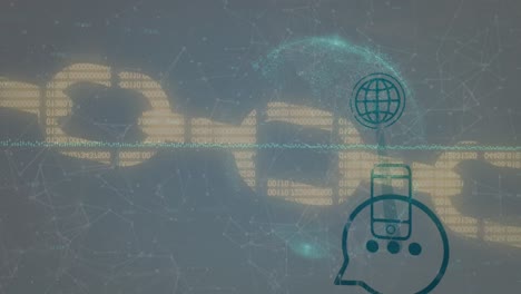 animación del procesamiento de datos sobre cadena y globo
