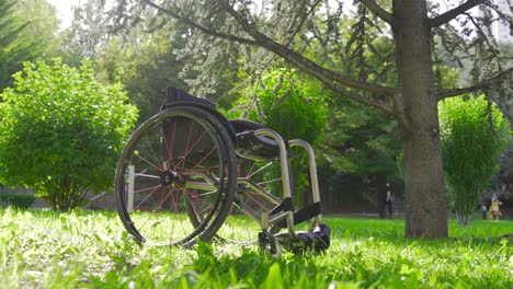 wheelchair with medical equipment.