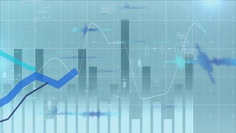 Animación-De-La-Red-De-Procesamiento-De-Datos-Financieros-Sobre-Fondo-Azul