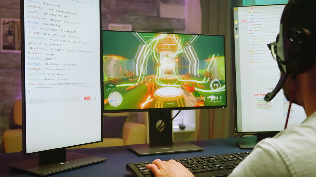 Zoom in shot of angry pro gamer while playing shooter games