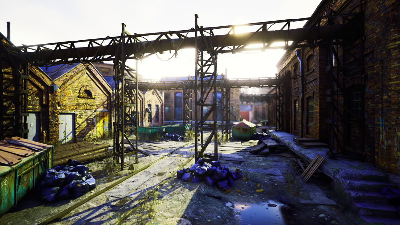 Exploring the forgotten industrial landscape bathed in golden sunlight